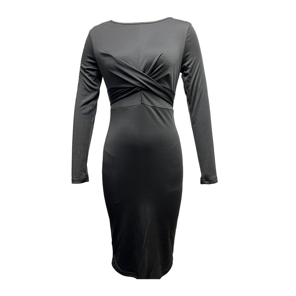 Women's Long Sleeve Work Dresses Office Business Pencil Bodycon Dress Cocktail Party Plus Size Round Neck Pencil Dress (XX-Large,Black)