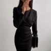 Women's Long Sleeve Work Dresses Office Business Pencil Bodycon Dress Cocktail Party Plus Size Round Neck Pencil Dress (XX-Large,Black) view 2