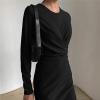 Women's Long Sleeve Work Dresses Office Business Pencil Bodycon Dress Cocktail Party Plus Size Round Neck Pencil Dress (XX-Large,Black) view 3