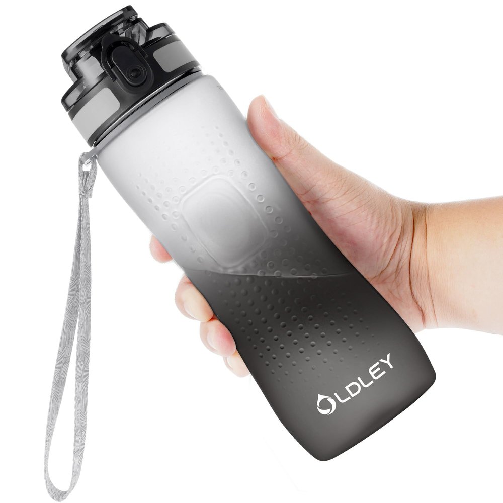 OLDLEY 25 oz Water Bottle, Motivational Water Bottle with Time Marker, Sports Water Bottle With Strap, Leakproof & BPA Free Large Water Bottles for School, Gym, Travel, Outdoor, Tritan,White&Black
