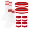 10 Pieces Striped Sweatbands and Striped Socks Set Headbands Wrist Sweat Bands for Men and Women Sports 80s 90s Fitness (Red, White, Red) view 1