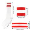 10 Pieces Striped Sweatbands and Striped Socks Set Headbands Wrist Sweat Bands for Men and Women Sports 80s 90s Fitness (Red, White, Red) view 2
