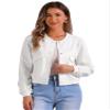 Allegra K Cropped Bomber Jacket for Women's Stand Collar Button Down Biker Moto Jackets Small White