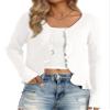 Allegra K Ruffle Cardigan for Women's V Neck Long Sleeve Open Front Sweater Knit Bolero Shrugs Small White view 1