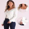 Allegra K Ruffle Cardigan for Women's V Neck Long Sleeve Open Front Sweater Knit Bolero Shrugs Small White view 2