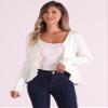 Allegra K Ruffle Cardigan for Women's V Neck Long Sleeve Open Front Sweater Knit Bolero Shrugs Small White view 4