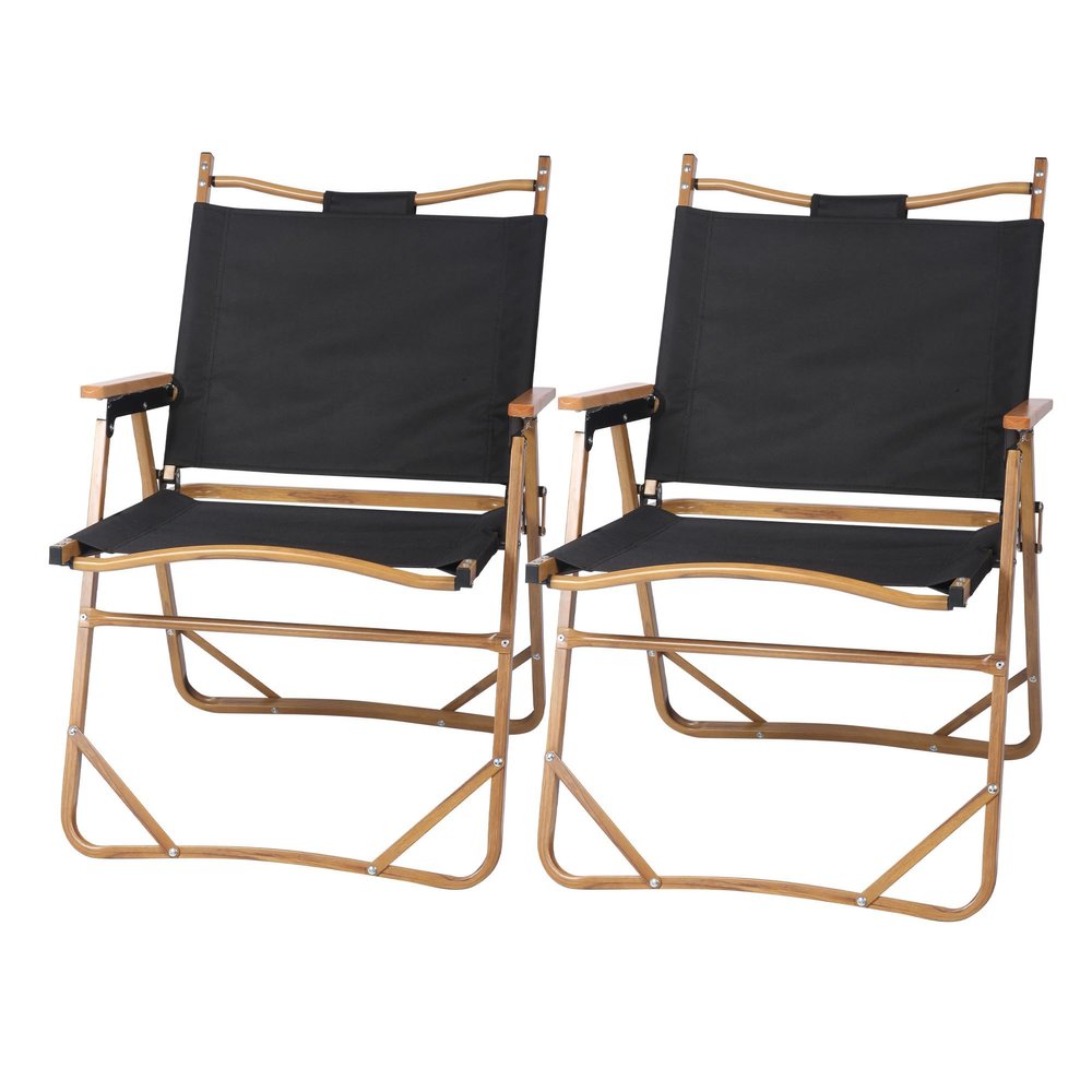 Fadidio 2 PCS Portable Camping Chairs with Wooden Armrests,Outdoor Folding Beach Chairs,Folding Lawn Chairs with Storage Bag,Lightweight Aluminum Frame Reclining Chair for Sport Events Fishing Concert