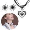 YOGOTEU Fashion Earrings,Fashionable Heart Pendant Necklace Edelweiss Earrings Set for Women Ribbon Cord Choker Oktoberfest Party Banquets Jewelr, Black view 2