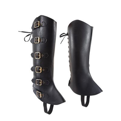 Pirate Boot Covers Pirate Costume Viking Jedi Medieval Boot Covers, Costume Steampunk Renaissance Cover Men Medieval Leg PU Leather Leg Guards Shoe Cover Black
