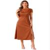 Allegra K Satin Dress for Women's Cowl Neck Cap Sleeve Backless Twist Split Midi Cocktail Dress Large Brown view 1