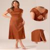 Allegra K Satin Dress for Women's Cowl Neck Cap Sleeve Backless Twist Split Midi Cocktail Dress Large Brown view 2