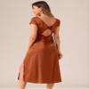 Allegra K Satin Dress for Women's Cowl Neck Cap Sleeve Backless Twist Split Midi Cocktail Dress Large Brown view 3