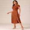 Allegra K Satin Dress for Women's Cowl Neck Cap Sleeve Backless Twist Split Midi Cocktail Dress Large Brown view 4