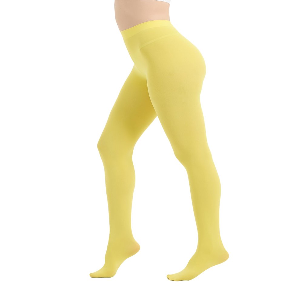 CACCICO 80D Semi Opaque Tights for Women Stretchable High Waist Womens Stockings Soft Pantyhose with 20+ Colors Yellow-L
