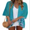 Kimonos for Women Beach Cover up Summer Tops Floral Cardigan Hawaiian Shirts Open Front Resort Wear (Blue Green Flowers,XL) view 1