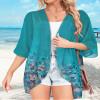 Kimonos for Women Beach Cover up Summer Tops Floral Cardigan Hawaiian Shirts Open Front Resort Wear (Blue Green Flowers,XL) view 2