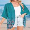 Kimonos for Women Beach Cover up Summer Tops Floral Cardigan Hawaiian Shirts Open Front Resort Wear (Blue Green Flowers,XL) view 3