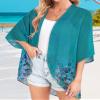 Kimonos for Women Beach Cover up Summer Tops Floral Cardigan Hawaiian Shirts Open Front Resort Wear (Blue Green Flowers,XL) view 4