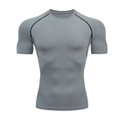 HYCOPROT Men's Compression Shirts Short Sleeve Athletic Workout T-Shirt Cool Dry Sports Baselayer Running Undershirts Tops Grey