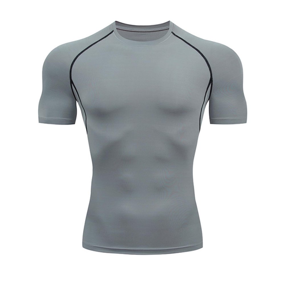 HYCOPROT Men's Compression Shirts Short Sleeve Athletic Workout T-Shirt Cool Dry Sports Baselayer Running Undershirts Tops Grey