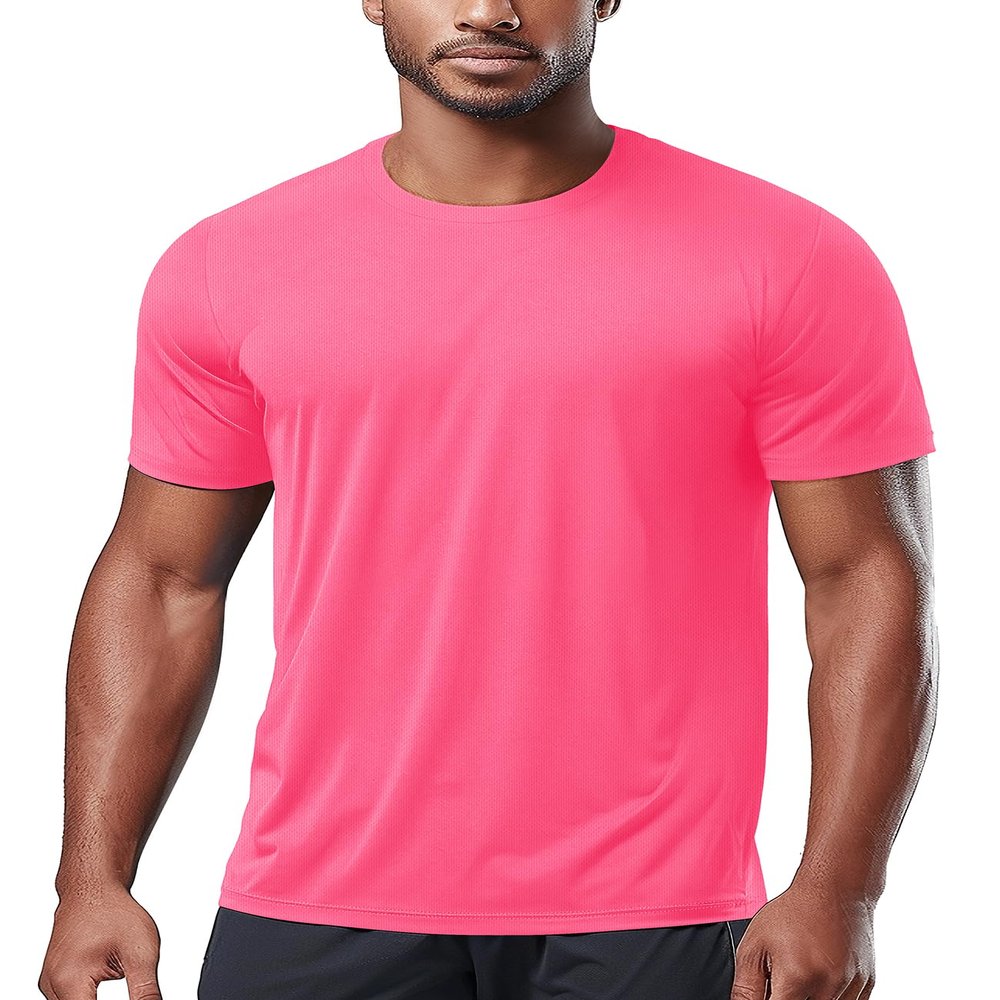 Zengjo Running Shirts for Men Hi Vis Quick Dry(Neon Pink,Small)