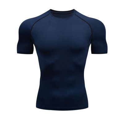 HYCOPROT Men's Compression Shirts Short Sleeve Athletic Workout T-Shirt Cool Dry Sports Baselayer Running Undershirts Tops Navy