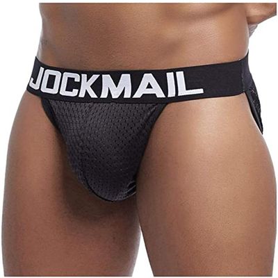 JOCKMAIL Mens Brief Underwear Men's Sexy Briefs Breathable Comfortable Mesh Underwear for Men (US, Alpha, Medium, Regular, Regular, Black)