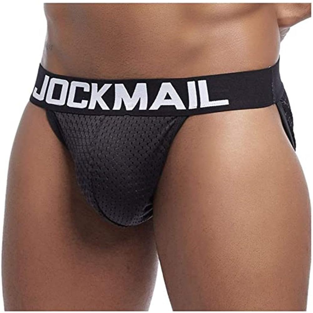 JOCKMAIL Mens Brief Underwear Men's Sexy Briefs Breathable Comfortable Mesh Underwear for Men (US, Alpha, Medium, Regular, Regular, Black)