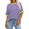 2024 Summer Womens Striped Color Block Tops Fashion Y2K Tees Shirts Casual Short Sleeve Crewneck Pullover Blouses view 4