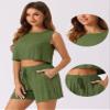 Allegra K 2 Piece Outfits for Women's Summer Sleeveless Crop Top Tank and High Waisted Casual Shorts Sets Large Army Green view 2