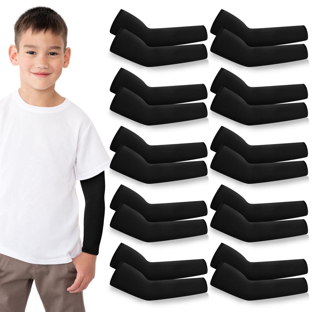 Xuhal 10 Pairs Arm Sleeves for Kids Youth Basketball Football Baseball UV Sun Protection Sports Compression Arm Cover(Obsidian,Age 11-14)
