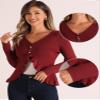 Allegra K Ruffle Cardigan for Women's V Neck Long Sleeve Open Front Sweater Knit Bolero Shrugs Medium Dark Red view 2