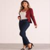 Allegra K Ruffle Cardigan for Women's V Neck Long Sleeve Open Front Sweater Knit Bolero Shrugs Medium Dark Red view 4