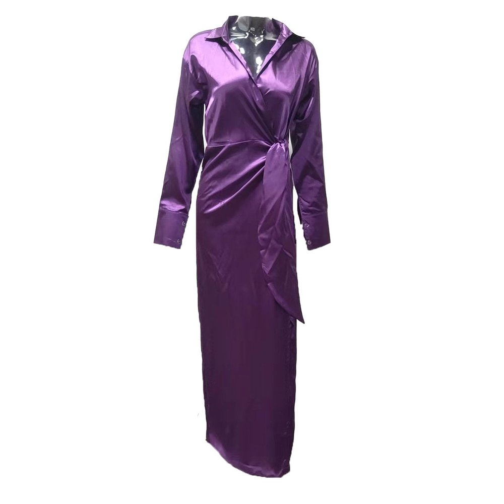 Women's One Shoulder Long Sleeve Cocktail Dress Sexy High Slit Scoop Neck Ruched Bodycon Wedding Party Long Maxi Dresses (Large,Purple)
