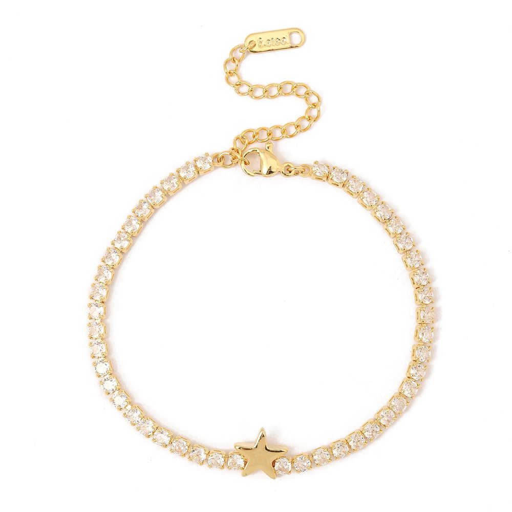 IVY TAILI Star Charm Bracelets for Women 14k Gold Plated Star Chain Link Bracelet Gold Tennis Bracelet Cubic Zirconia Diamond Tennis Bracelets Star Jewelry for Women