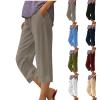 zcgoxvn Linen Capris for Women Trendy Summer Pants Casual Capri Pants with Pocktes Elastic Straight Leg Pants Lounge Trousers, Pantalones Capri para Mujer view 1