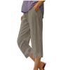 zcgoxvn Linen Capris for Women Trendy Summer Pants Casual Capri Pants with Pocktes Elastic Straight Leg Pants Lounge Trousers, Pantalones Capri para Mujer view 2