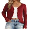 Allegra K Ruffle Cardigan for Women's V Neck Long Sleeve Open Front Sweater Knit Bolero Shrugs Large Dark Red view 1