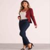 Allegra K Ruffle Cardigan for Women's V Neck Long Sleeve Open Front Sweater Knit Bolero Shrugs Large Dark Red view 3