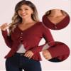 Allegra K Ruffle Cardigan for Women's V Neck Long Sleeve Open Front Sweater Knit Bolero Shrugs Large Dark Red view 4