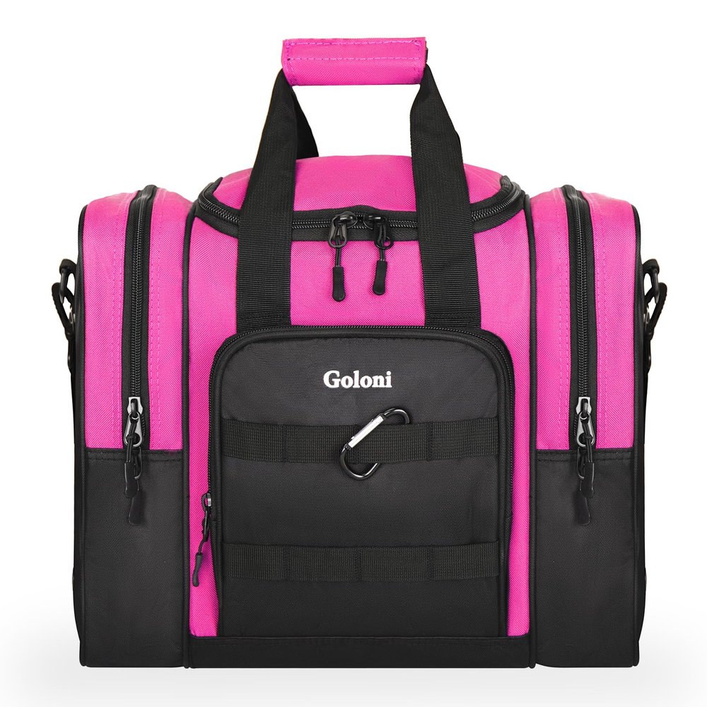 Goloni 1 Ball Bowling Bag for Men, Durable Bowling Tote with Padded Holder & Ventilated Shoe Compartment (Fits Size 14,Pink)