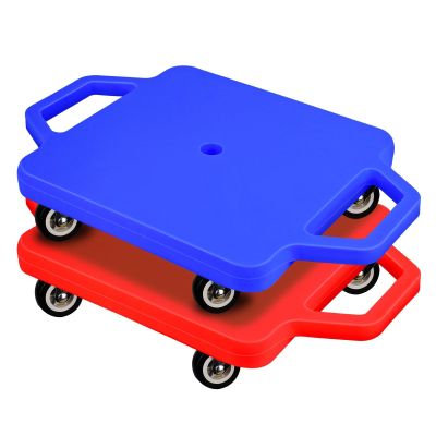 2 Pcs Sports Scooter Board with Handles Colored Floor Sitting Scooter Board with Plastic Casters for Kids Gym Indoor Outdoor Activities Play Equipment (Red,Blue)