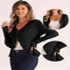 Allegra K Ruffle Cardigan for Women's V Neck Long Sleeve Open Front Sweater Knit Bolero Shrugs Small Black view 4