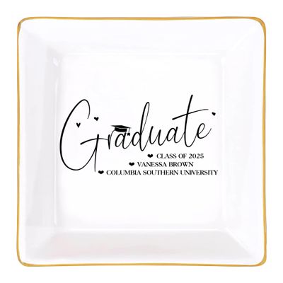 Personalized Jewelry Dish Graduation Gifts for Her 2025 Custom Trinket Tray Customized Ceramic Ring Plate Graduation Gift for Sister, Daughter or Best Friend High School College Graduate Style 07