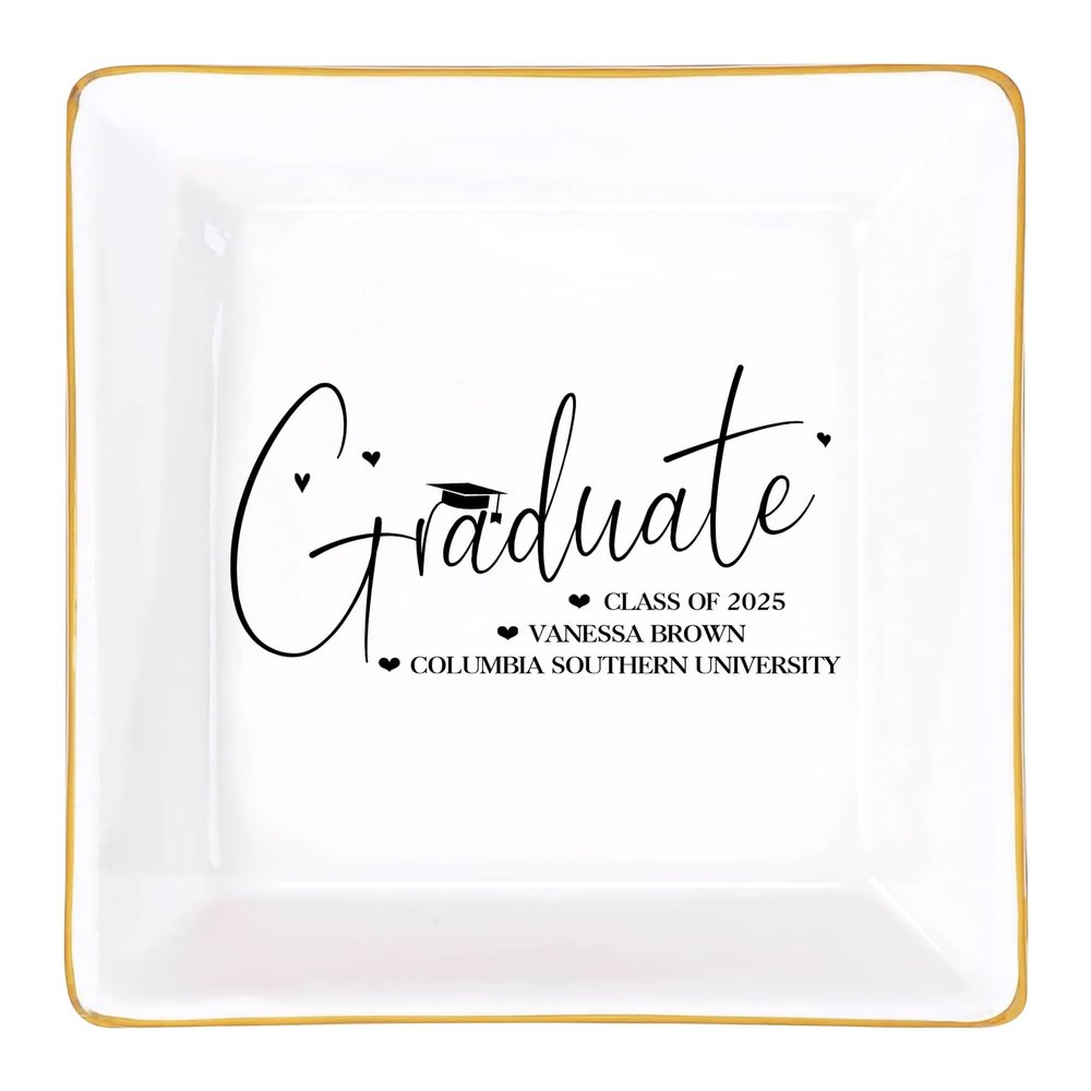 Personalized Jewelry Dish Graduation Gifts for Her 2025 Custom Trinket Tray Customized Ceramic Ring Plate Graduation Gift for Sister, Daughter or Best Friend High School College Graduate Style 07