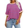 2024 Summer Womens Striped Color Block Tops Fashion Y2K Tees Shirts Casual Short Sleeve Crewneck Pullover Blouses view 1