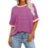 2024 Summer Womens Striped Color Block Tops Fashion Y2K Tees Shirts Casual Short Sleeve Crewneck Pullover Blouses view 4