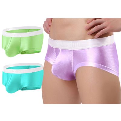 ZONBAILON Sexy Underwear for Men Pack Short Leg Bulge Boxers Low Rise Ice Silk Trunks No Fly Boxer Briefs Sparkly Briefs Male Underpants Smooth Medium