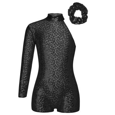 Sinleey Girls Kids Shiny Metallic Gymnastics Leotard Dance Unitards Bodysuit with Shorts Outfits Dancing Tumbling Black 10 Years