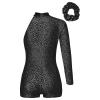 Sinleey Girls Kids Shiny Metallic Gymnastics Leotard Dance Unitards Bodysuit with Shorts Outfits Dancing Tumbling Black 10 Years view 2
